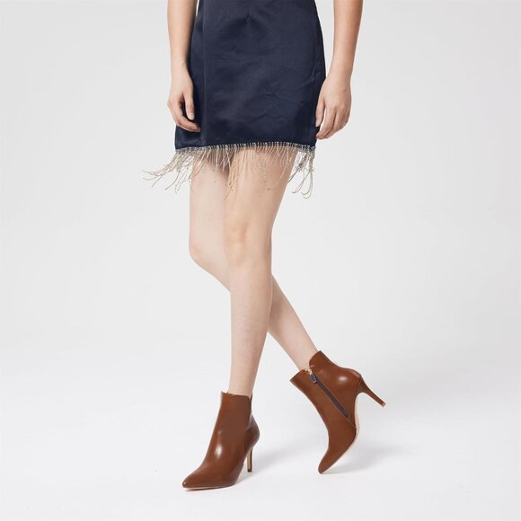 ⚡Women's Brown Chic Heeled Ankle Boots Sexy Pointed Toe 3 Inch High Heel Fashion - Picture 6 of 8